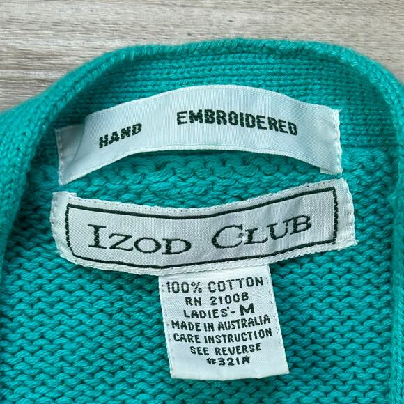 Vintage Izod Club Teal Knit Sweater Vest Floral Embroidered Button Front M - Picture 4 of 5